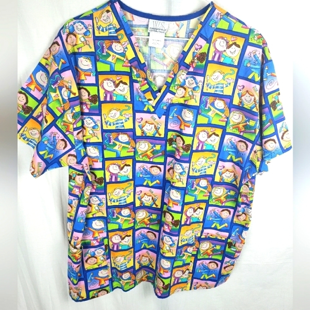 WS Fundamentally Cotton Blue Kid's  Dental Scrub Top Sz L